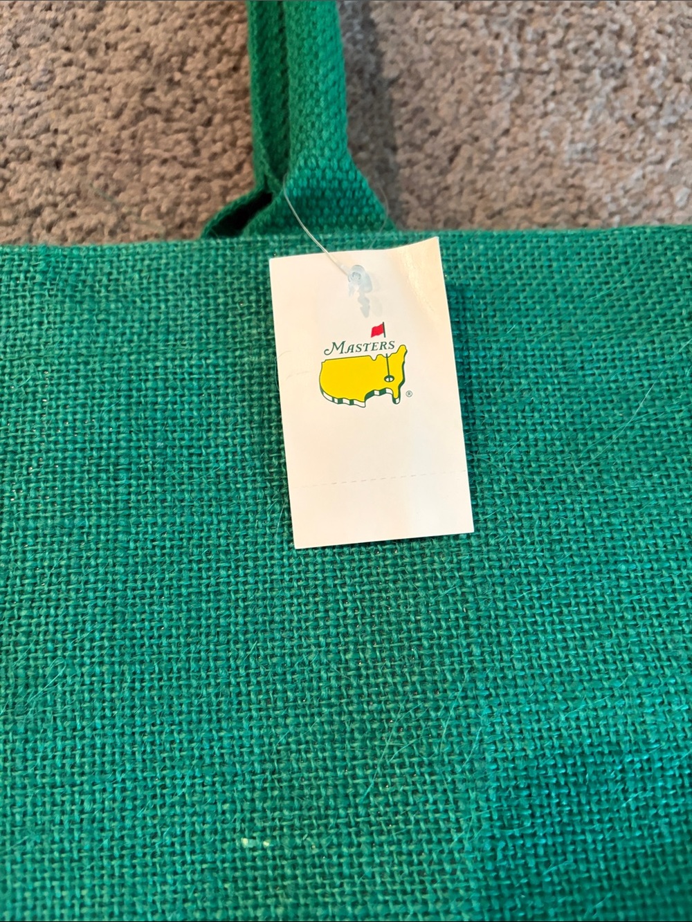 Masters Green Tote Jute  with Yellow Logo Map Emblem NWT - Picture 3 of 9